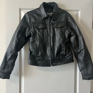 Bikers Club Genuine Leather Black Bomber Jacket Size Medium